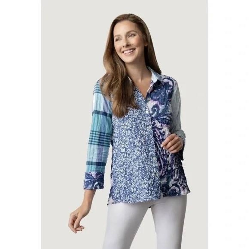 Habitat Blue Multi-Pattern Button-Up Blouse - Picture 10 of 10